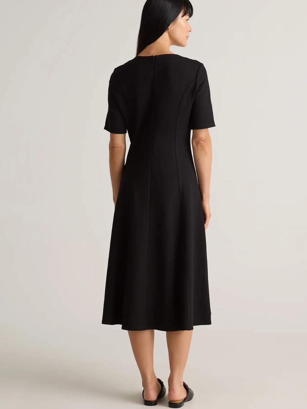 Quince Ultra-Stretch Ponte Short Sleeve Midi Dress Black Large - Picture 3 of 7